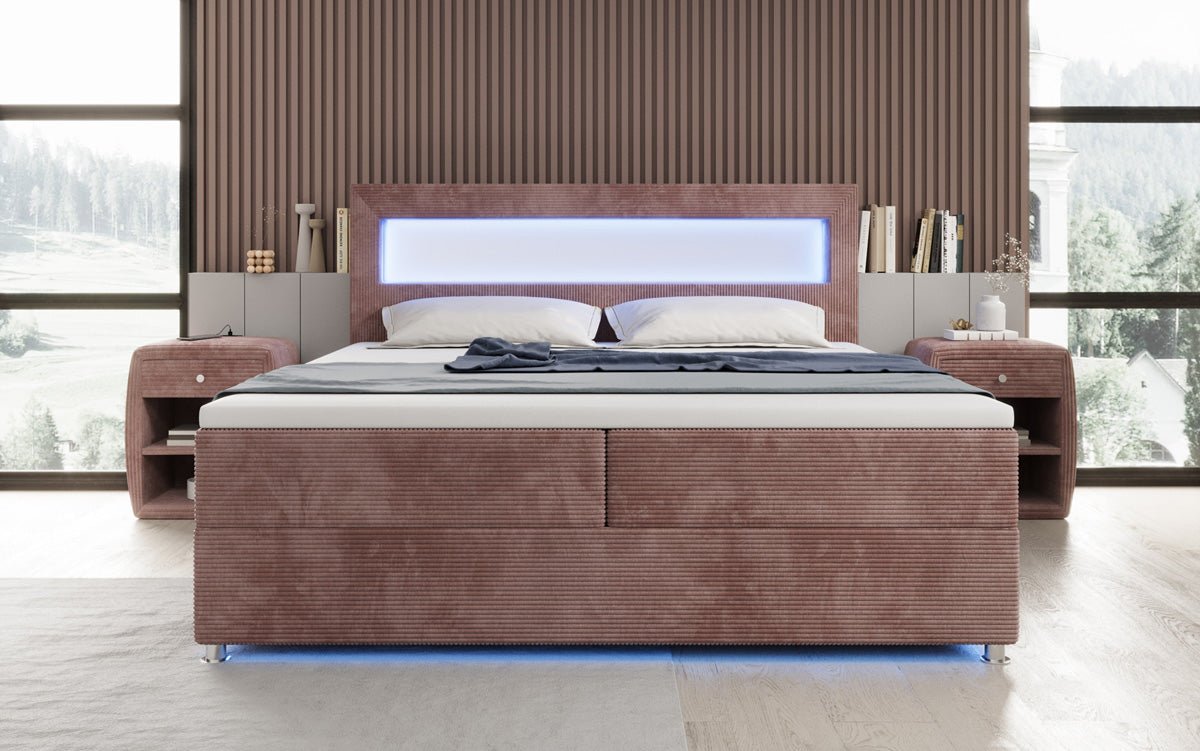 Boxspringbett Relax mit LED, Stauraum und USB/C in Cord
