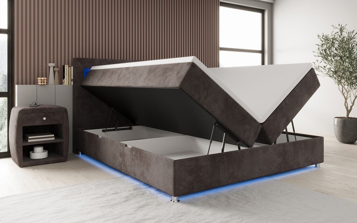Boxspringbett Relax mit LED, Stauraum und USB/C in Cord