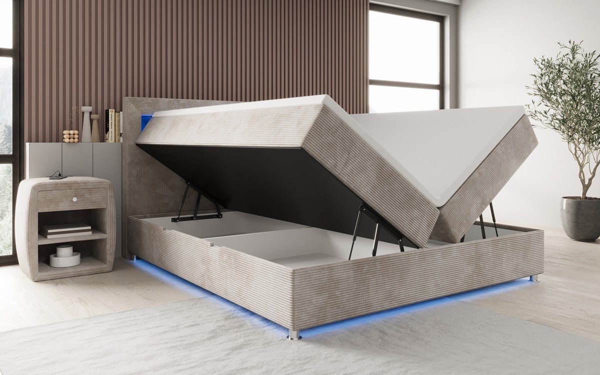 Boxspringbett Relax mit LED, Stauraum und USB/C in Cord
