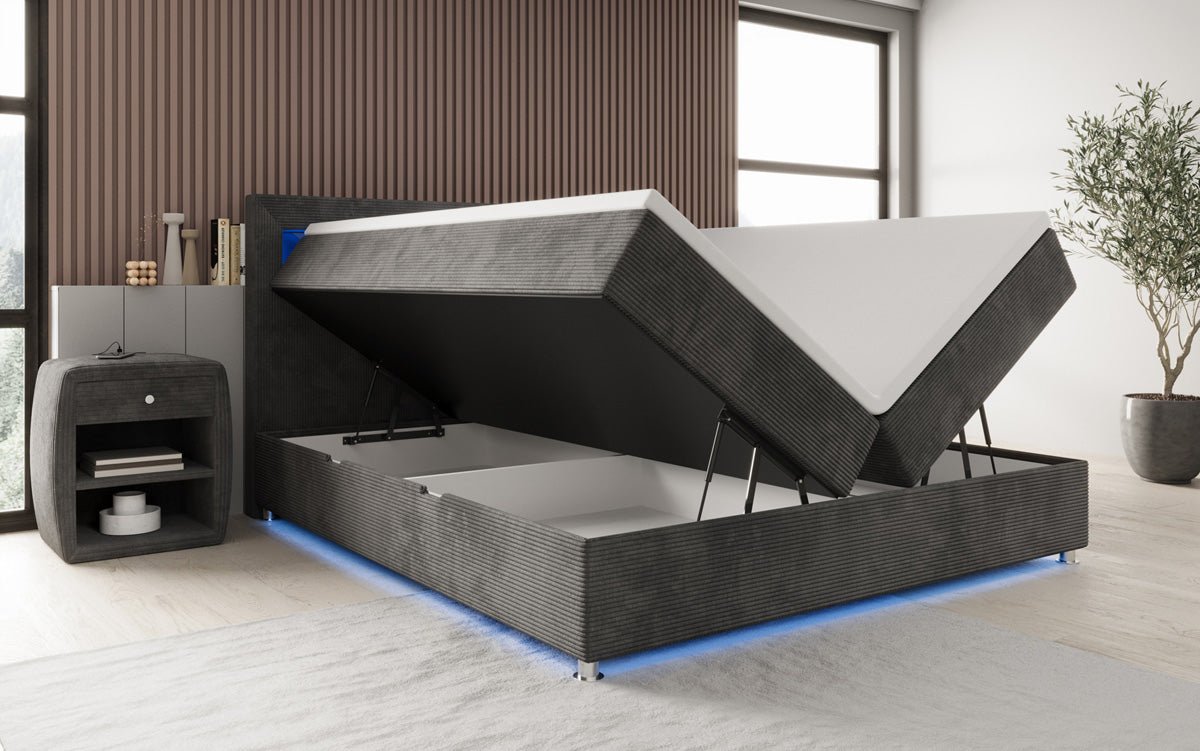 Boxspringbett Relax mit LED, Stauraum und USB/C in Cord