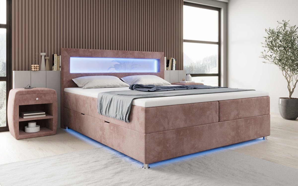 Boxspringbett Relax mit LED, Stauraum und USB/C in Cord