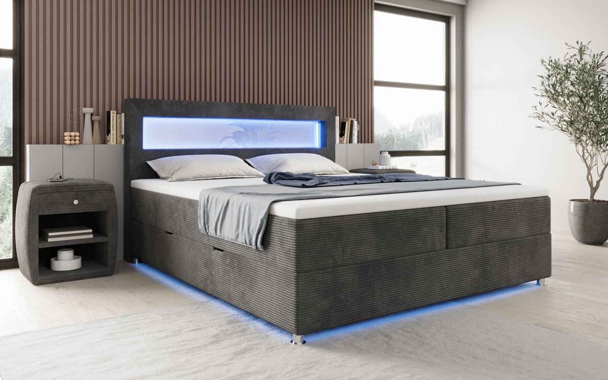 Boxspringbett Relax mit LED, Stauraum und USB/C in Cord