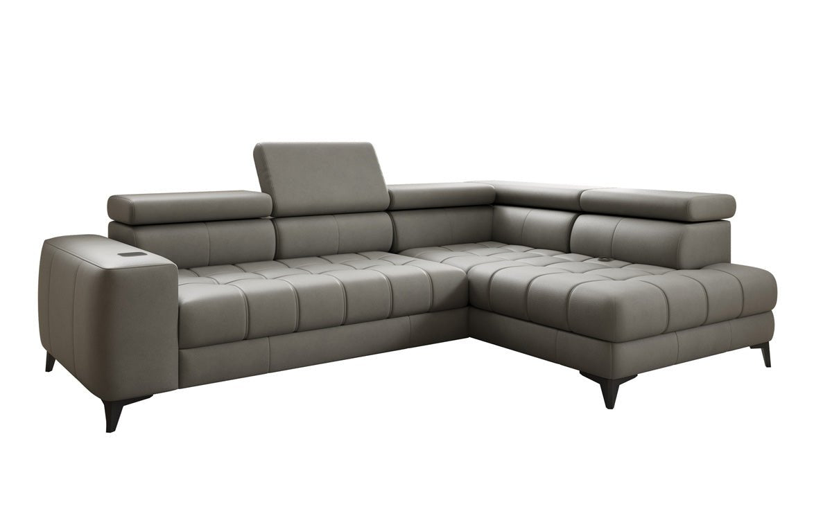 Designer L Sofa Seluna mit elektrischer Schlaffunktion, Induktion und Stauraum in Echtleder