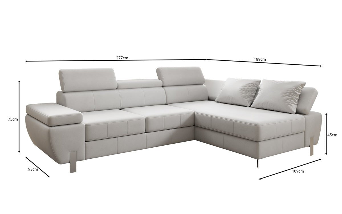 Designer L Sofa Calista mit Schlaffunktion und Stauraum in Echtleder