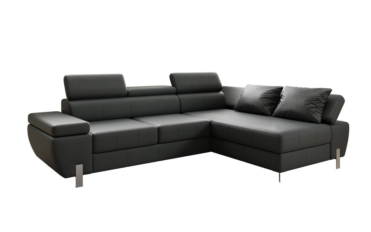 Designer L Sofa Calista mit Schlaffunktion und Stauraum in Echtleder