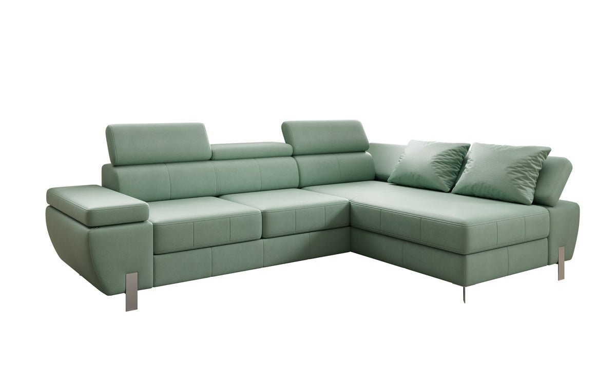 Designer L Sofa Calista mit Schlaffunktion und Stauraum in Echtleder
