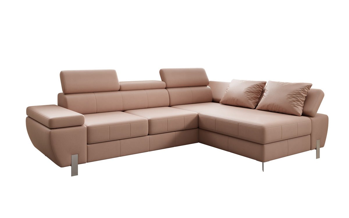 Designer L Sofa Calista mit Schlaffunktion und Stauraum in Echtleder