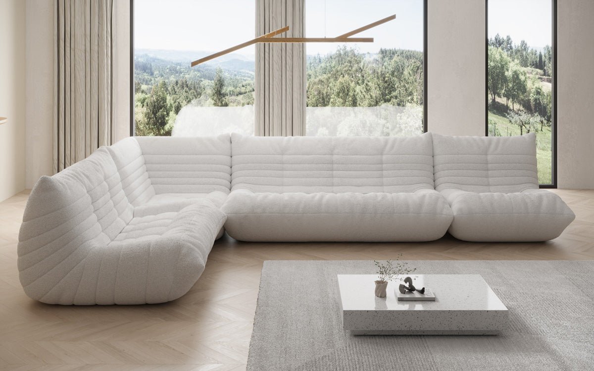 Designer Sofa Wohnlandschaft Calmo in Teddy Bouclé