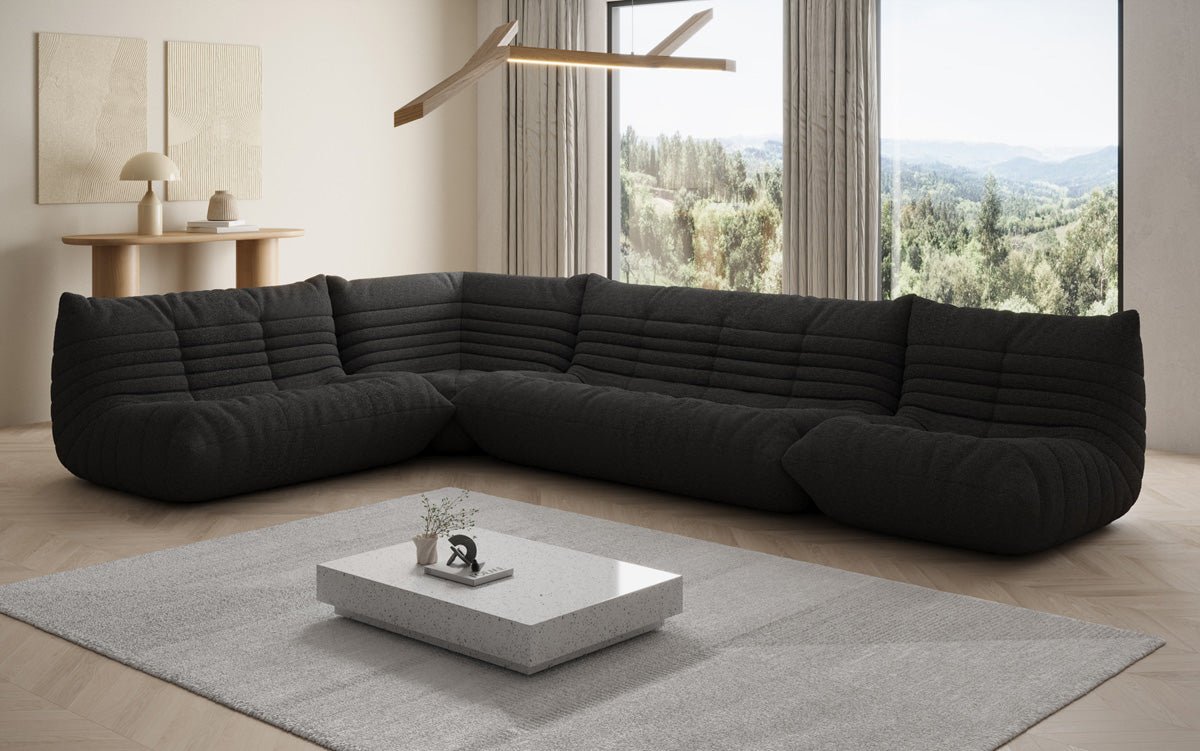 Designer Sofa Wohnlandschaft Calmo in Teddy Bouclé