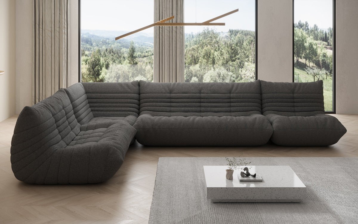 Designer Sofa Wohnlandschaft Calmo in Teddy Bouclé