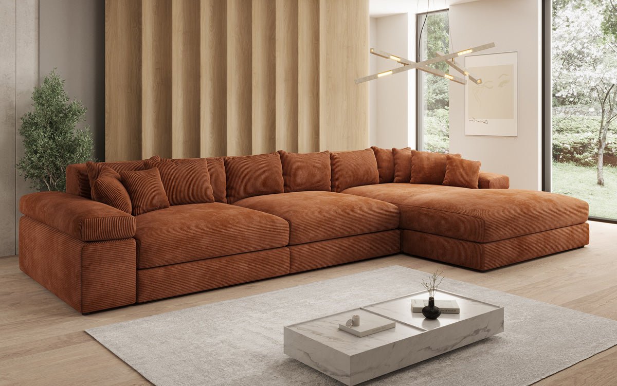 Designer Sofa Bernardo L Maxi mit breiter Ottomane in Cord