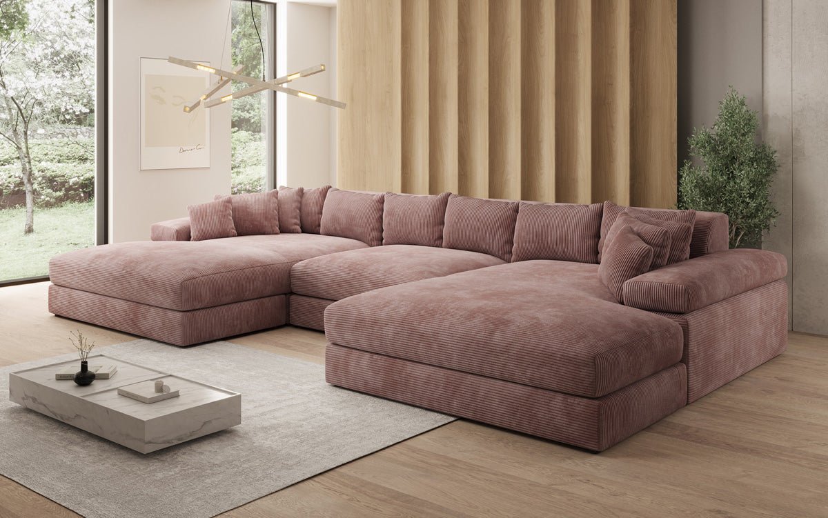 Designer Sofa Bernardo U mit breiter Ottomane in Cord