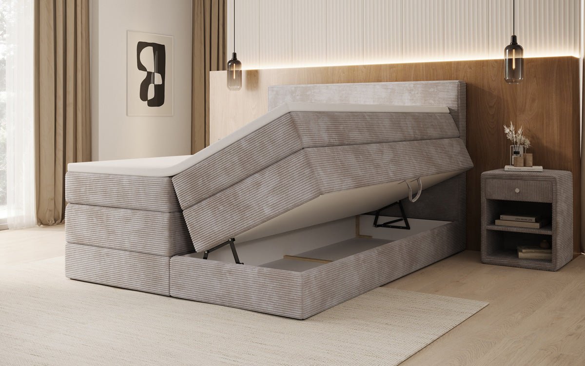 Boxspringbett Noren mit Stauraum in Cord