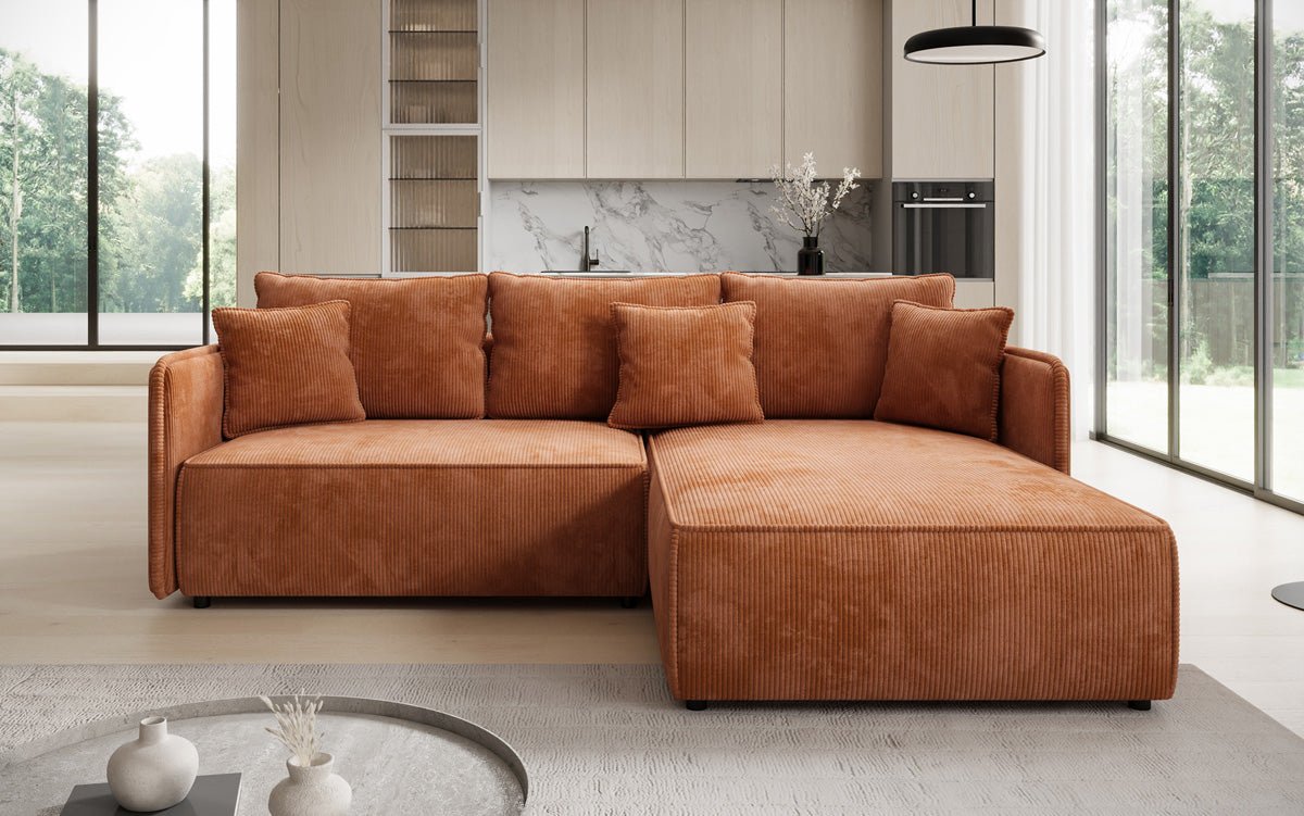 Designer Sofa Marlen mit Schlaf- und Klappfunktion in Cord