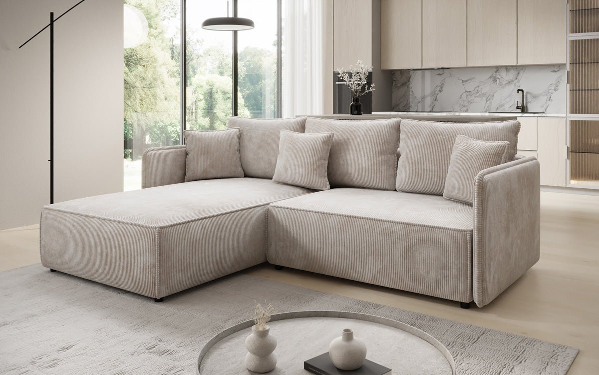 Designer Sofa Marlen mit Schlaf- und Klappfunktion in Cord