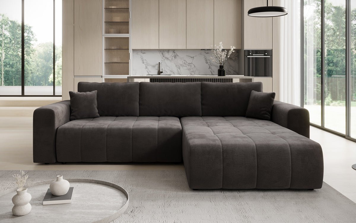 Designer Sofa Leveno L mit Schlaf- und Klappfunktion in Samt