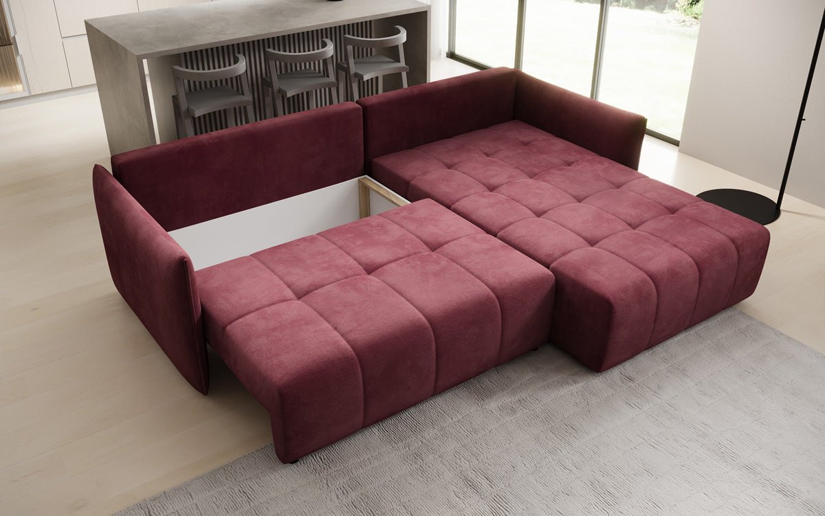 Designer Sofa Velaro L mit Schlaf- und Klappfunktion in Samt