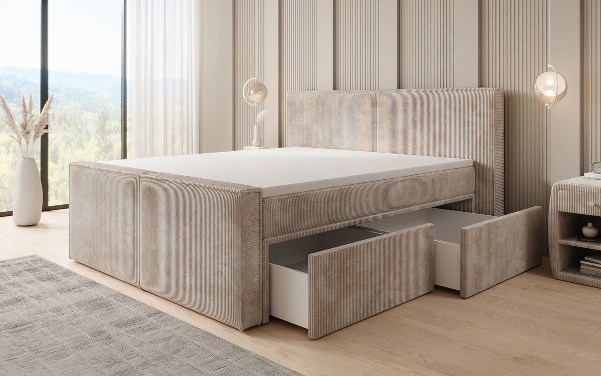 Boxspringbett Ophelia II mit Schubladen in Cord