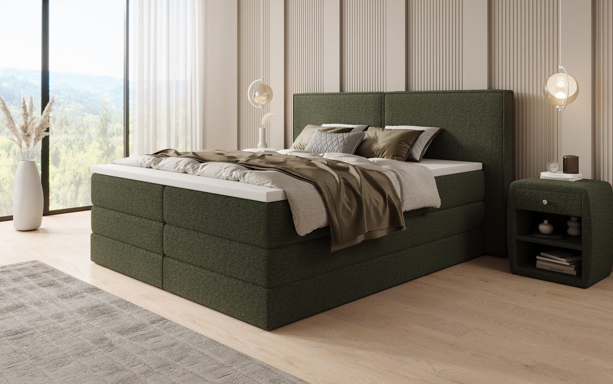 Boxspringbett Ophelia mit hochklappbarem Stauraum in Teddy Bouclé