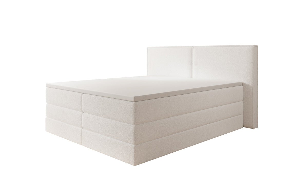 Boxspringbett Ophelia mit hochklappbarem Stauraum in Teddy Bouclé