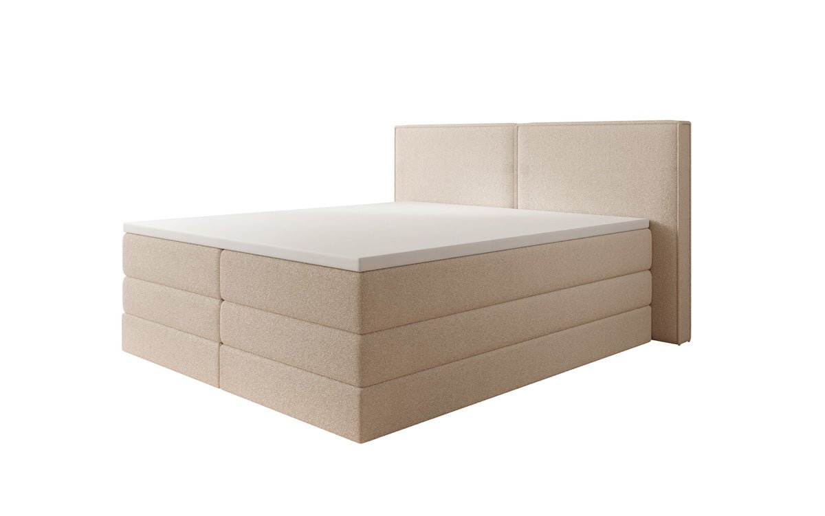 Boxspringbett Ophelia mit hochklappbarem Stauraum in Teddy Bouclé