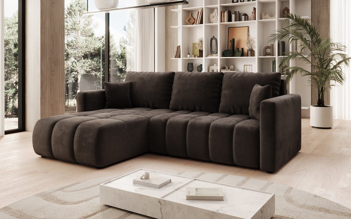 Designer Sofa Beatrice L mit Schlaf- und Klappfunktion in Samt