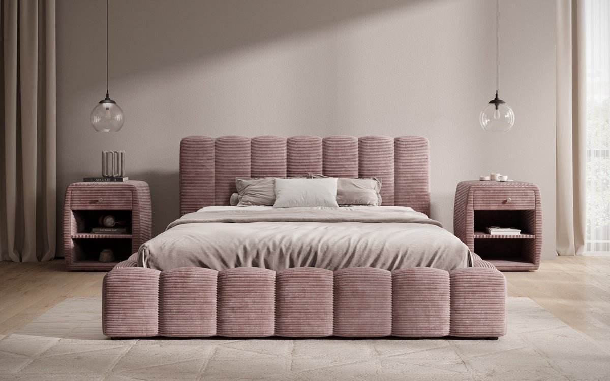 Designer Polsterbett Nuveo in Cord mit Stauraum