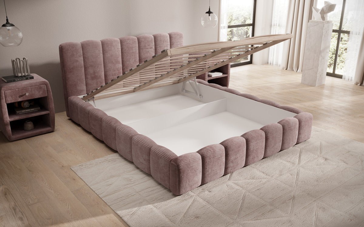 Designer Polsterbett Nuveo in Cord mit Stauraum