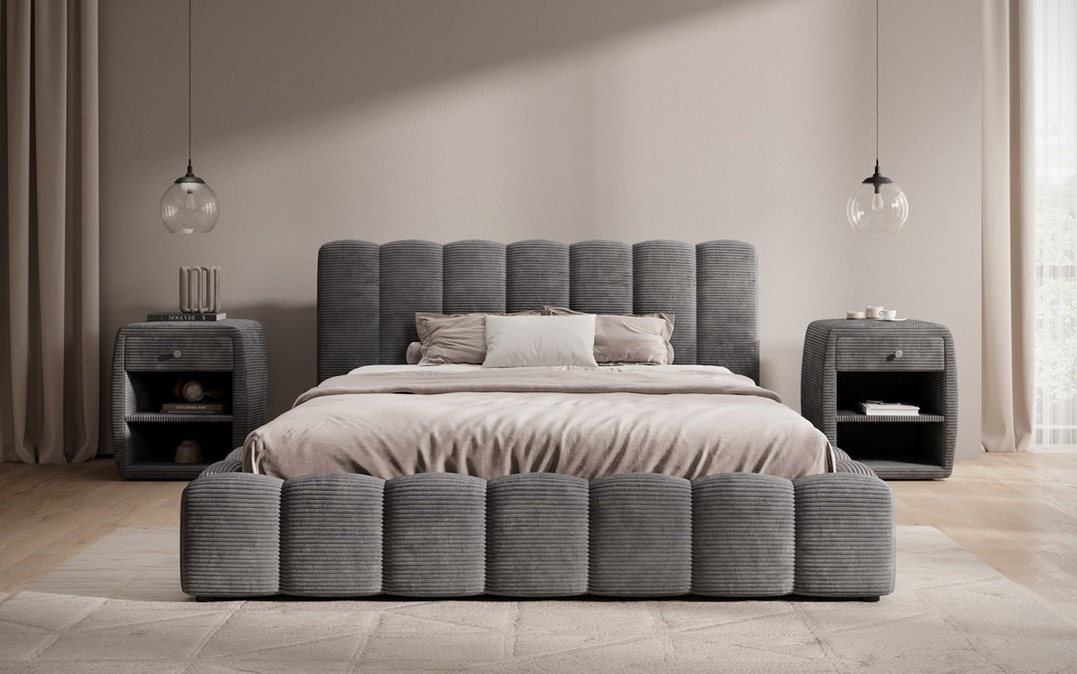 Designer Polsterbett Nuveo in Cord mit Stauraum