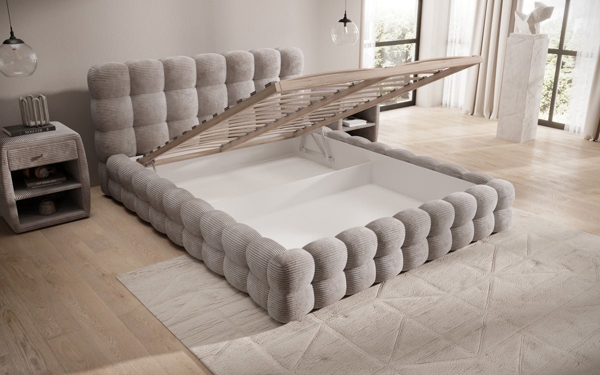 Designer Polsterbett Calimo in Cord mit Stauraum