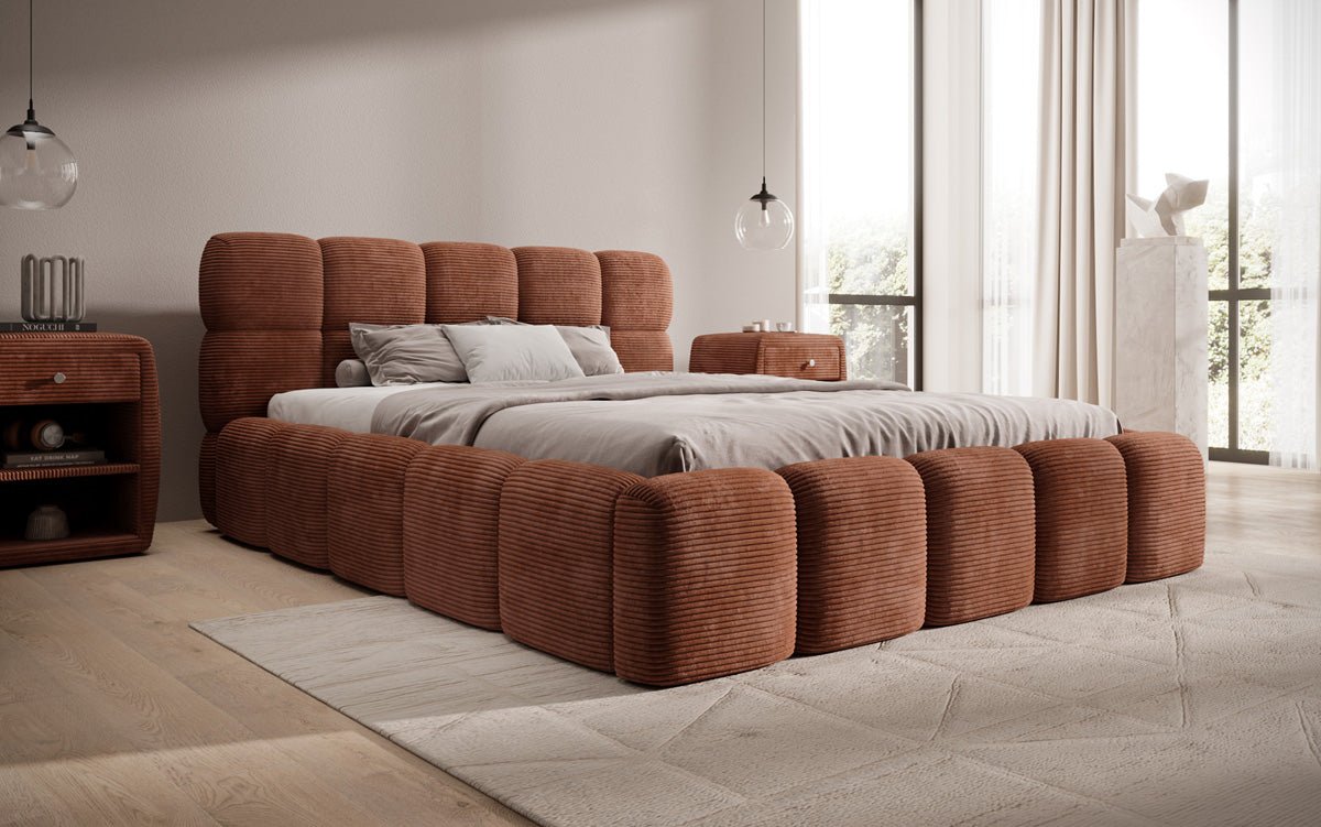 Designer Polsterbett Noeva in Cord mit Stauraum