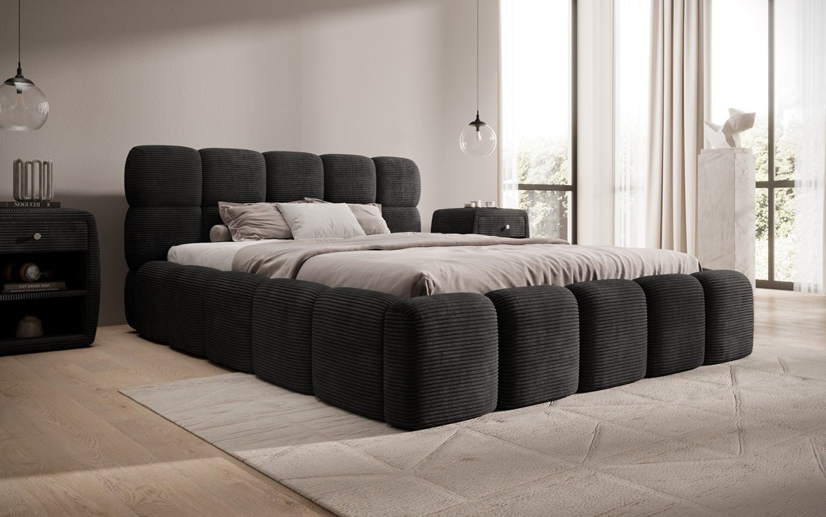 Designer Polsterbett Noeva in Cord mit Stauraum