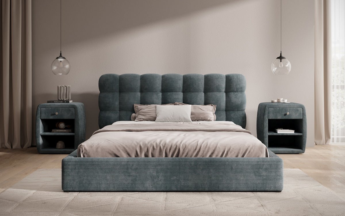 Designer Polsterbett Calivo in Cord mit Stauraum