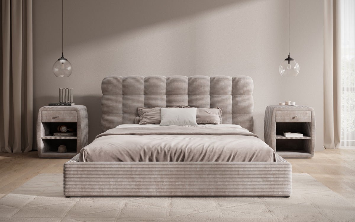 Designer Polsterbett Calivo in Cord mit Stauraum