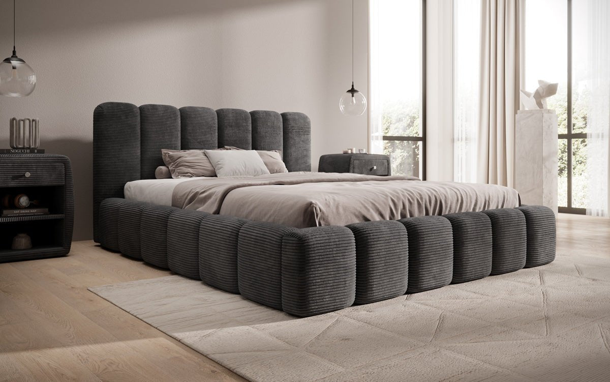 Designer Polsterbett Tevara in Cord mit Stauraum