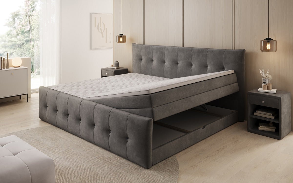 Familien Boxspringbett Valenza – 220/240x200 mit Stauraum in Samt
