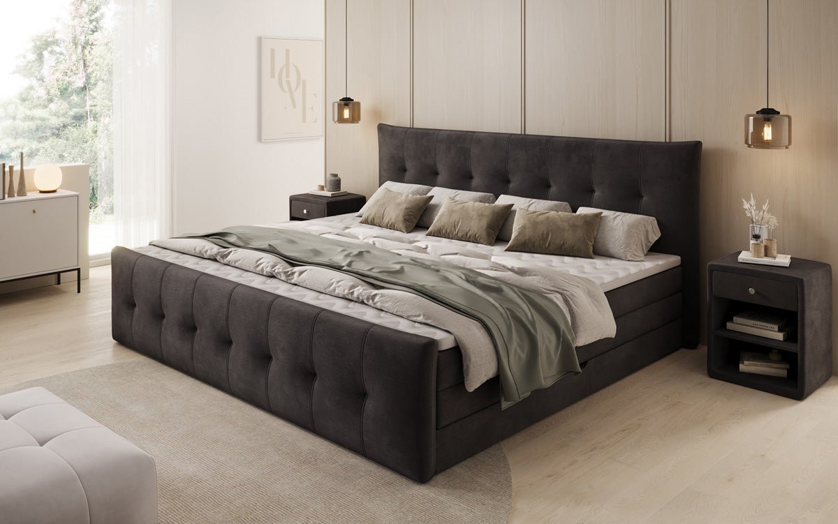Familien Boxspringbett Valenza – 220/240x200 mit Stauraum in Samt