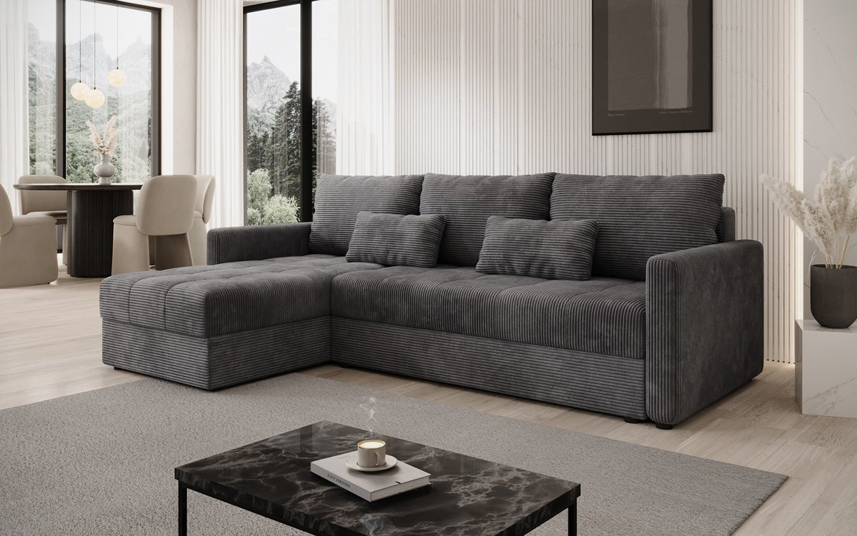 Designer Sofa Roma in Cord mit Schlaf- und Klappfunktion