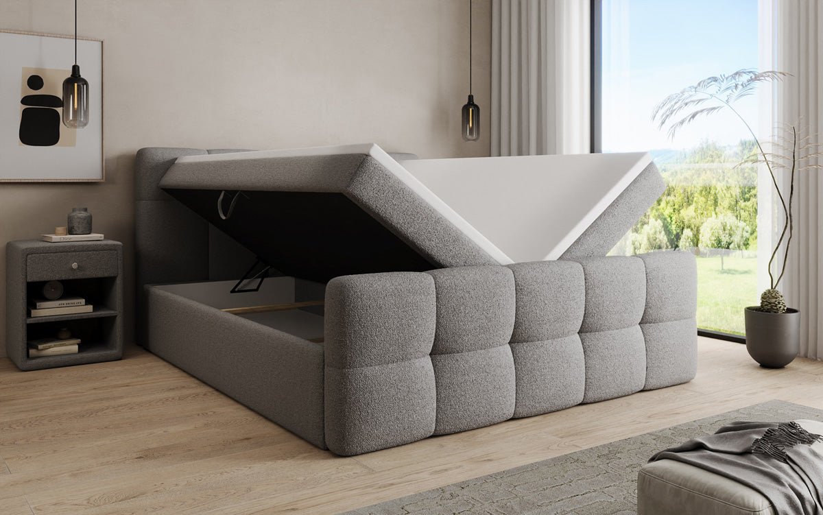 Boxspringbett Cozy in Teddy Bouclé mit Stauraum