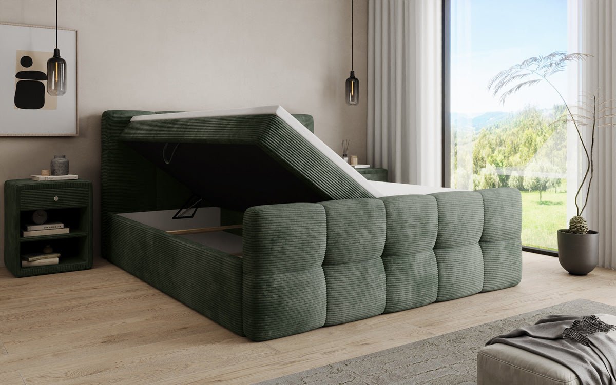 Boxspringbett Cozy in Cord mit Stauraum