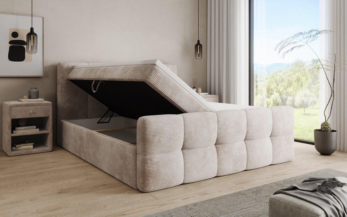 Boxspringbett Cozy in Cord mit Stauraum