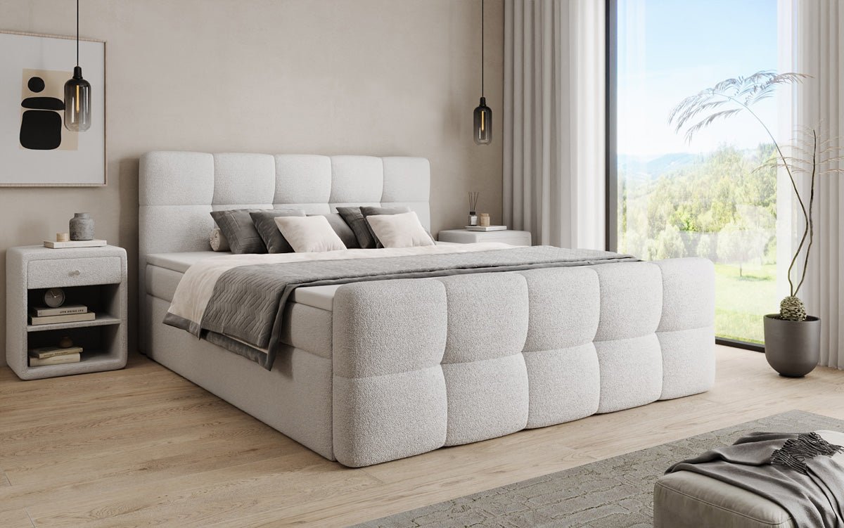 Boxspringbett Cozy in Teddy Bouclé mit Stauraum