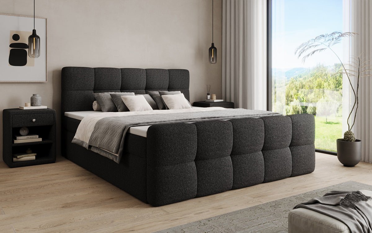 Boxspringbett Cozy in Teddy Bouclé mit Stauraum