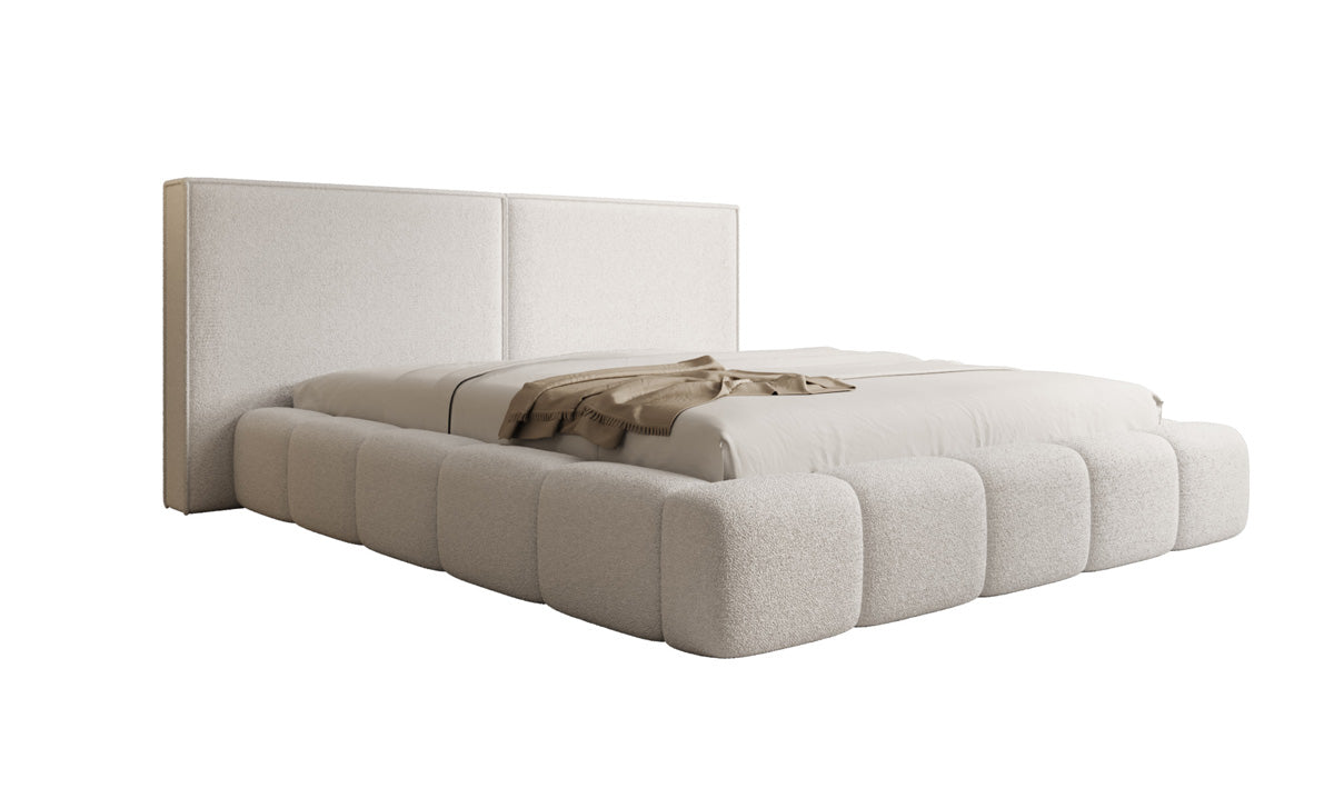 Designer Polsterbett Elise in Teddy Bouclé mit Stauraum