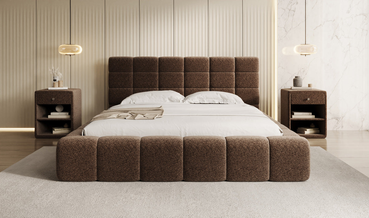 Designer Polsterbett Marshmallow in Strukturstoff mit Stauraum