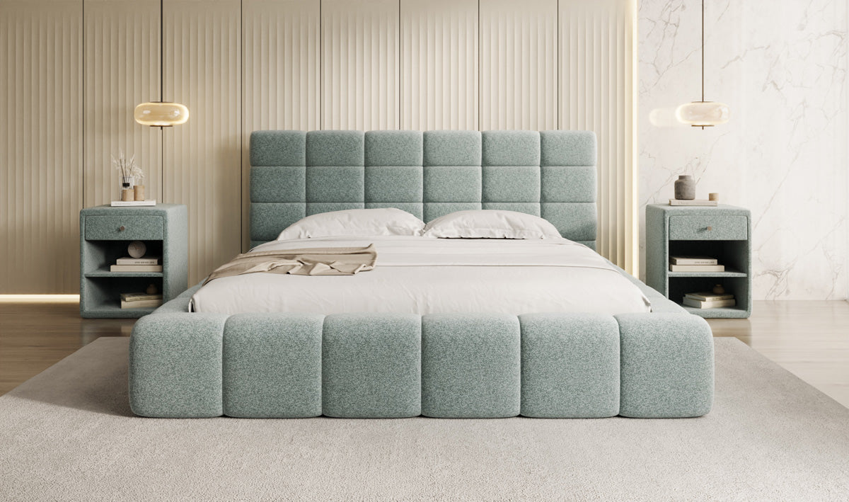 Designer Polsterbett Marshmallow in Strukturstoff mit Stauraum