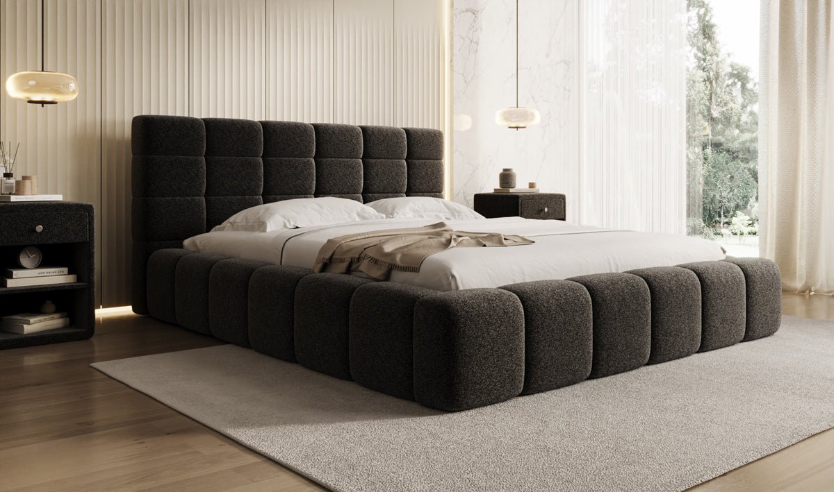 Designer Polsterbett Marshmallow in Strukturstoff mit Stauraum