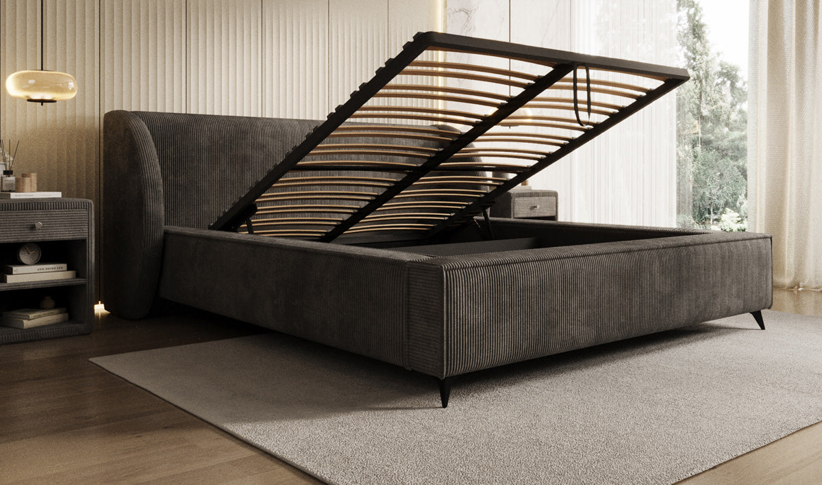 Designer Polsterbett Freya Cord mit Stauraum