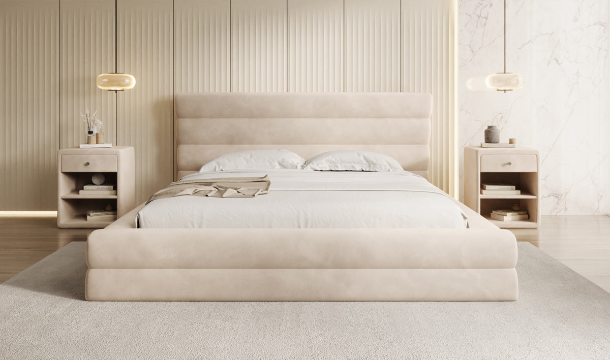 Designer Polsterbett Maren in Samt mit Stauraum