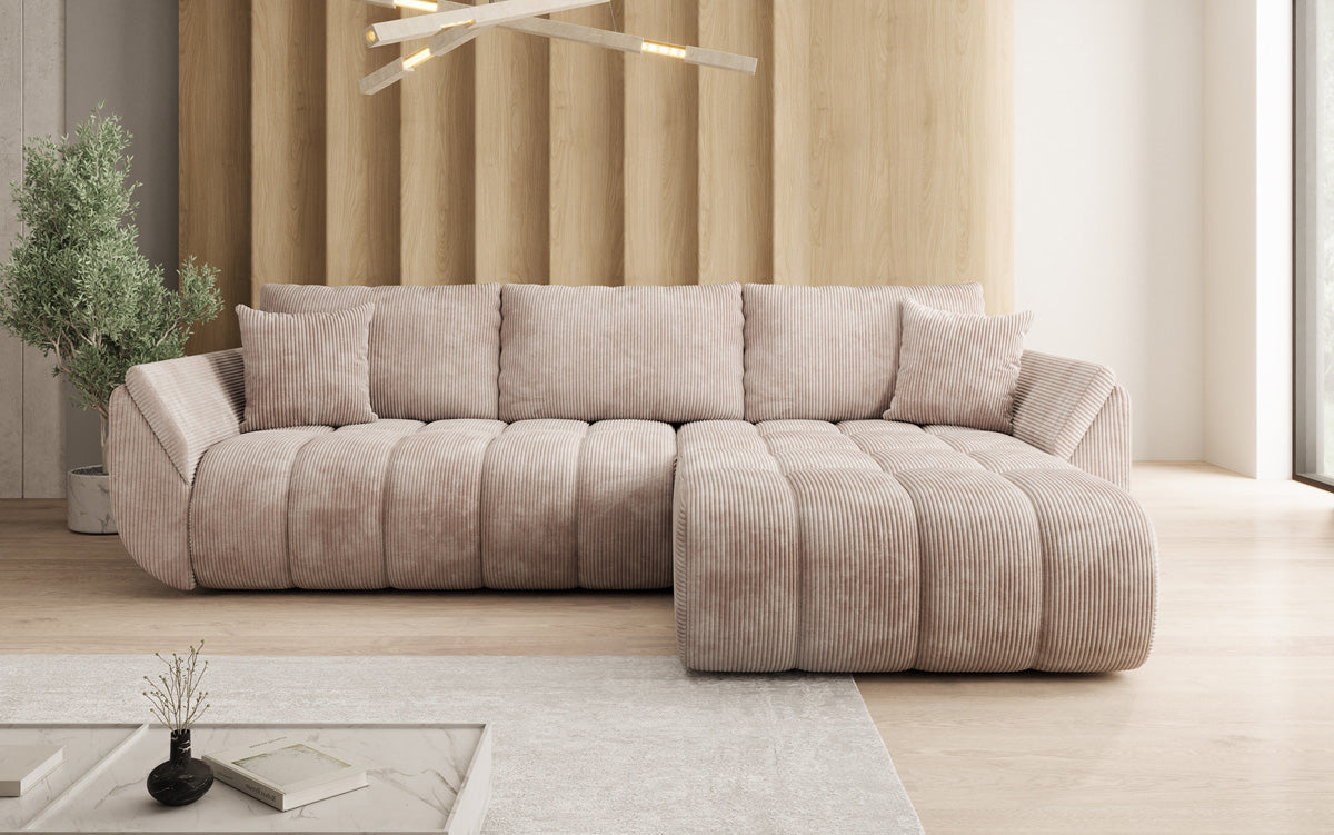Designer Sofa Lenoa L mit Schlaffunktion und Stauraum in Cord